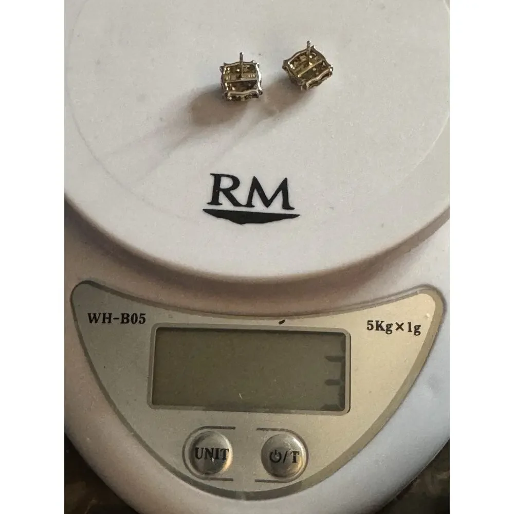 Vintage Sterling Silver 925 Pavé Diamond Square Stud Earrings Total 42 Diamonds - Picture 9 of 9